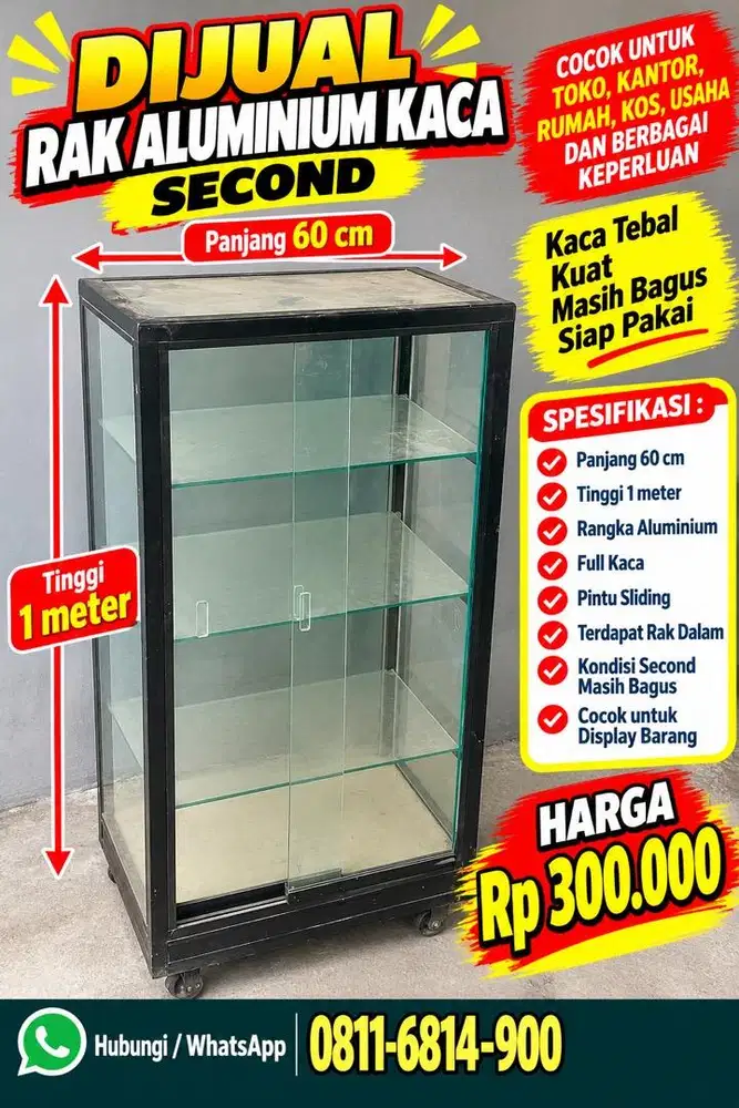Rak Aluminium Kaca, Gerobak Besi & Drum Second