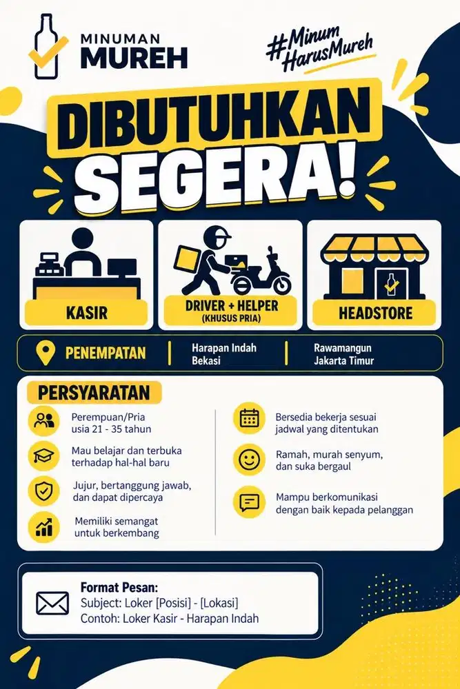Dibutuhkan kasir, headstore, driver & helper