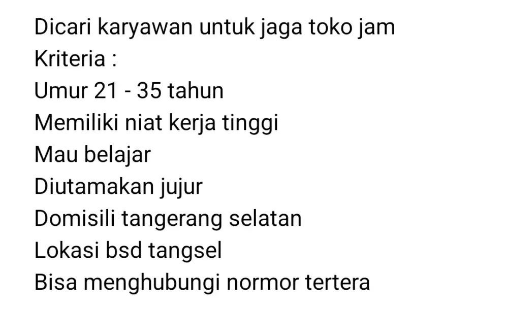 Dicari spg untuk jaga toko jam tangan