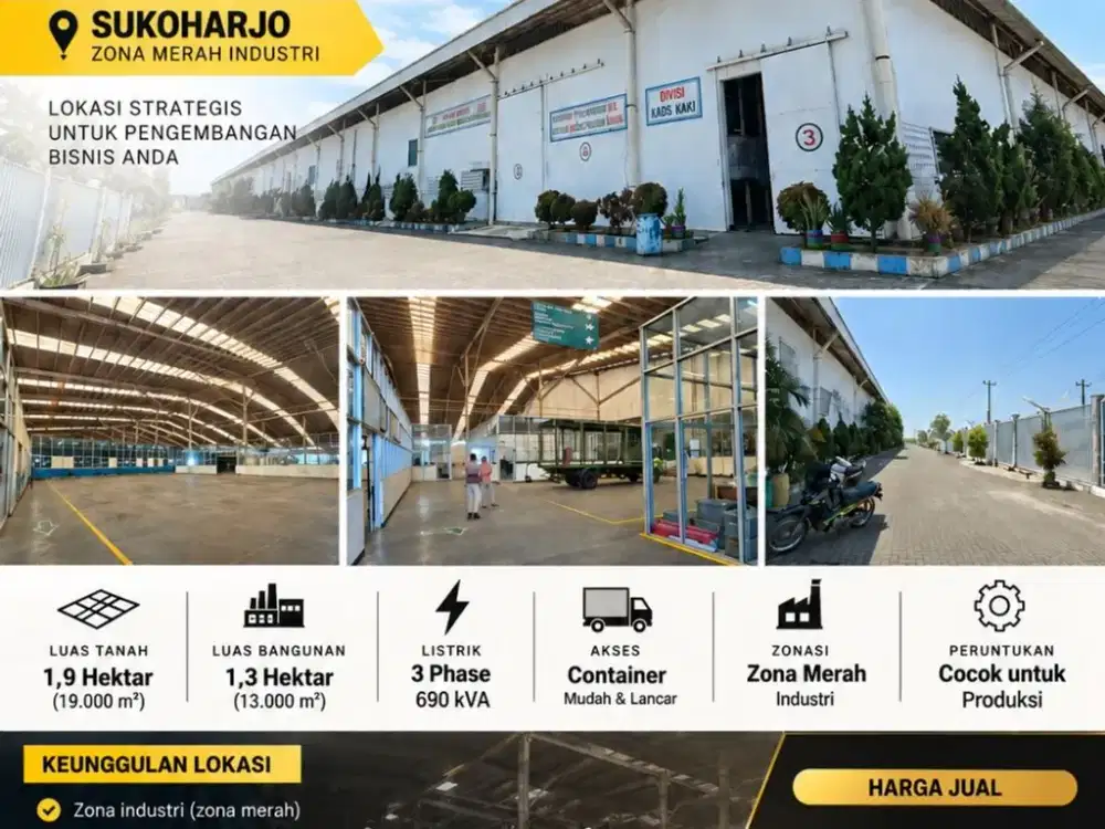 Dijual Ex Pabrik Garmen Industri Lokasi Strategis Sukoharjo Luas 1,9 Ha