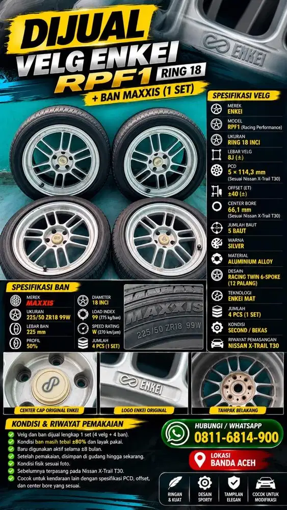 Velg ENKEI RPF1 Ring 18 + Ban MAXXIS 80% Fullset 4 PCS