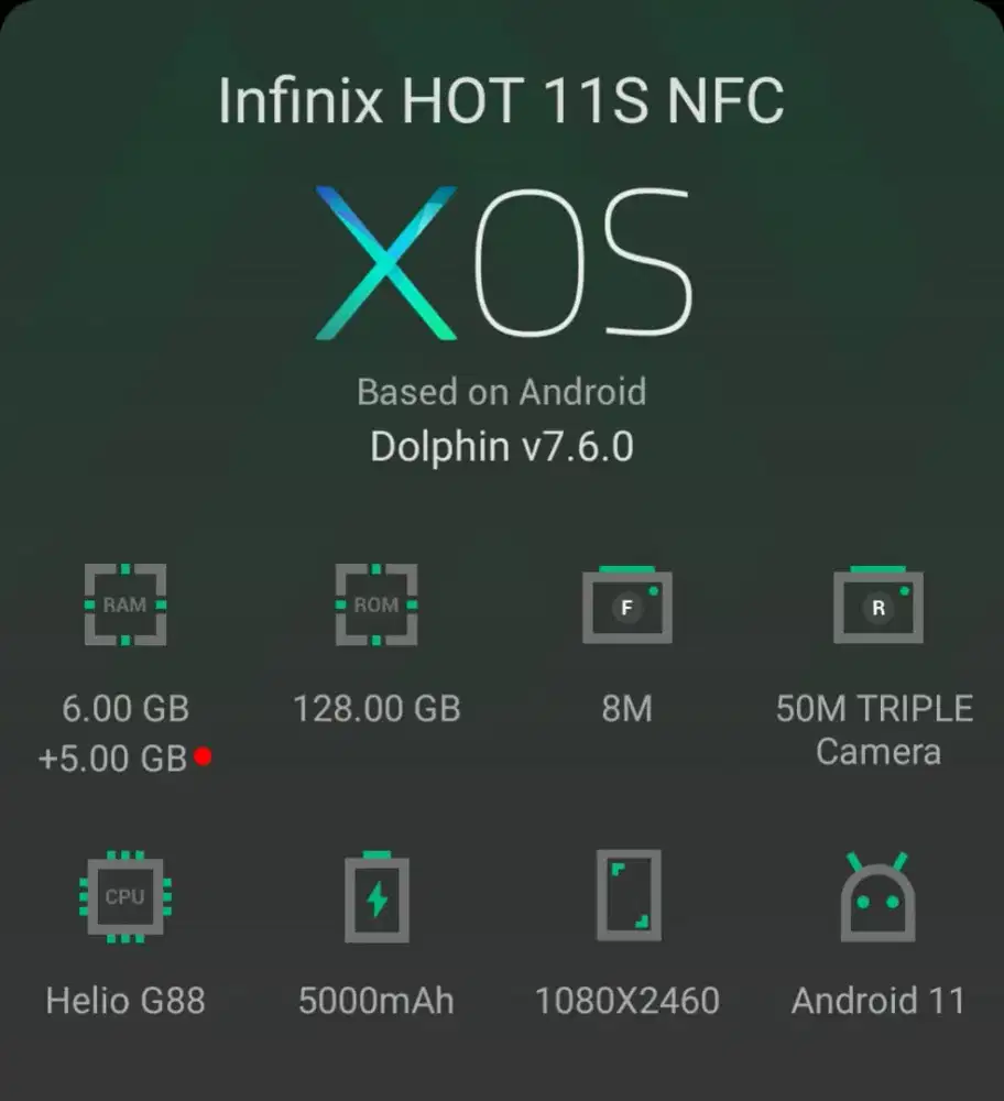 HANDPHONE INFINIX HOT 11S NFC RAM 6+5/128 GB FULLSET