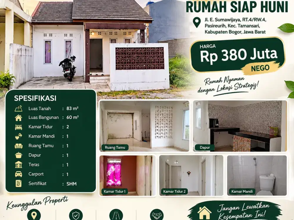 DIJUAL RUMAH SIAP HUNI DI TAMANSARI BOGOR – LOKASI STRATEGIS