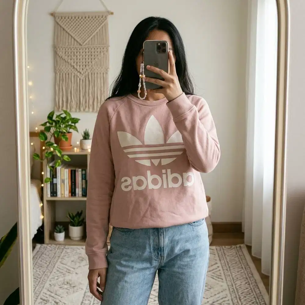 ADIDAS Trefoil Big Logo Oversize Heavyweight Crewneck Sweatshirt