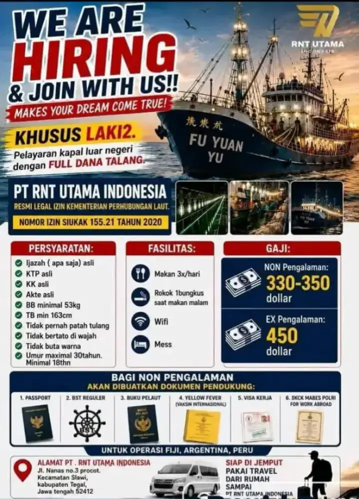 Lowongan kapal Perikanan, proses cepat segera berangkat