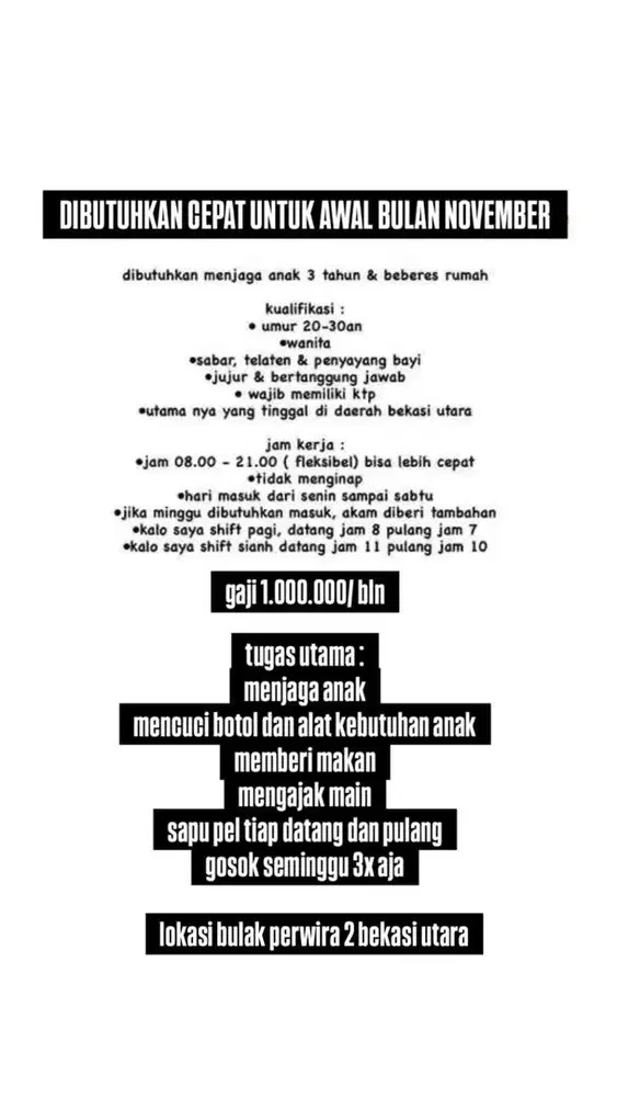 dibutuhkan cepat momong dan beberes dikit