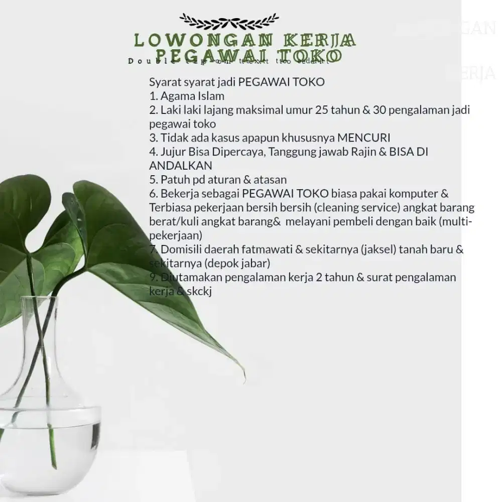 LOWONGAN KERJA PEGAWAI TOKO LAKI LAKI