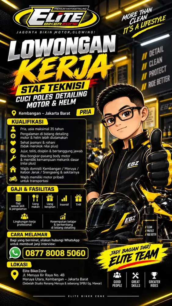 LOKER KARANG TENGAH  STAF TEKNISI CUCI, POLES, DETAILING MOTOR & HELM