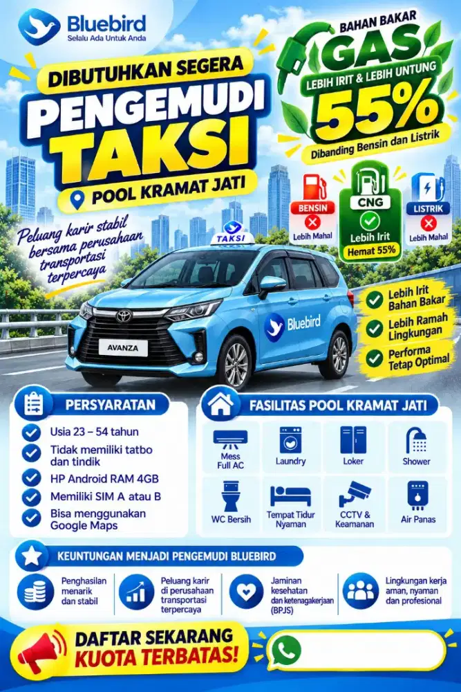 Lowongan Pengemudi blue bird pool Kramat jati