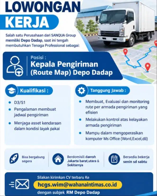 lowongan kerja Kepala Pengiriman(Route Map) Depo Dadap