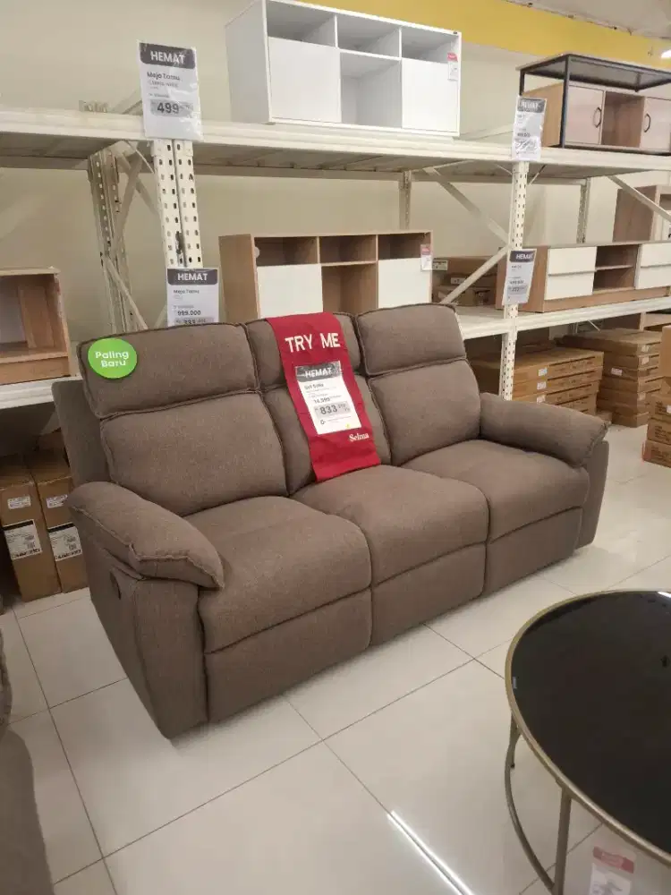 Sofa Recliner 3 Seater Fabric Coklat