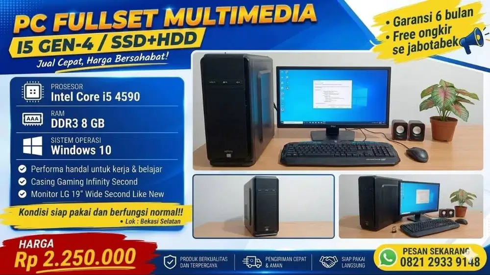 Komputer fullset cocok untuk sekolah,kerja dan gaming ringan