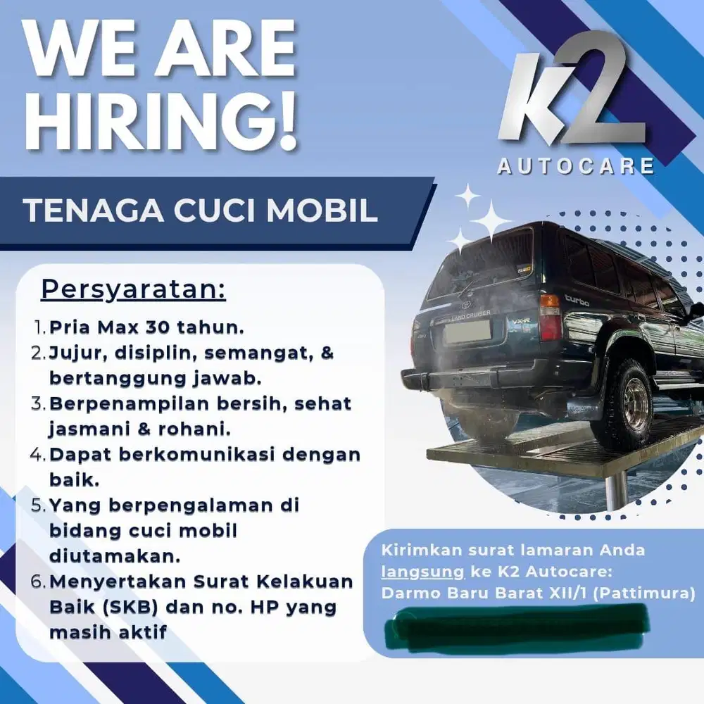 Dicari tenaga untuk cuci mobil