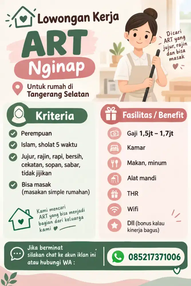 Lowongan Kerja ART Nginap Tangsel