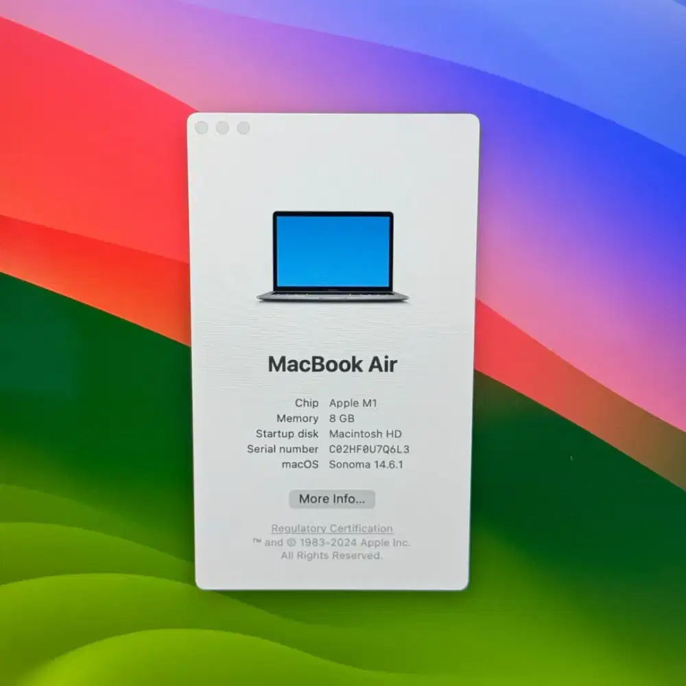 Macbook Air M1 Layar 13 inch Ram 8 Ssd 128 Layar 13 inch grey lengkap