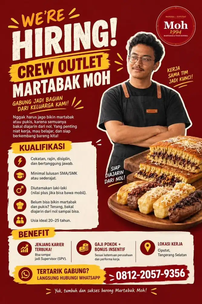 WE'RE HIRING! CREW OUTLET MARTABAK MOH