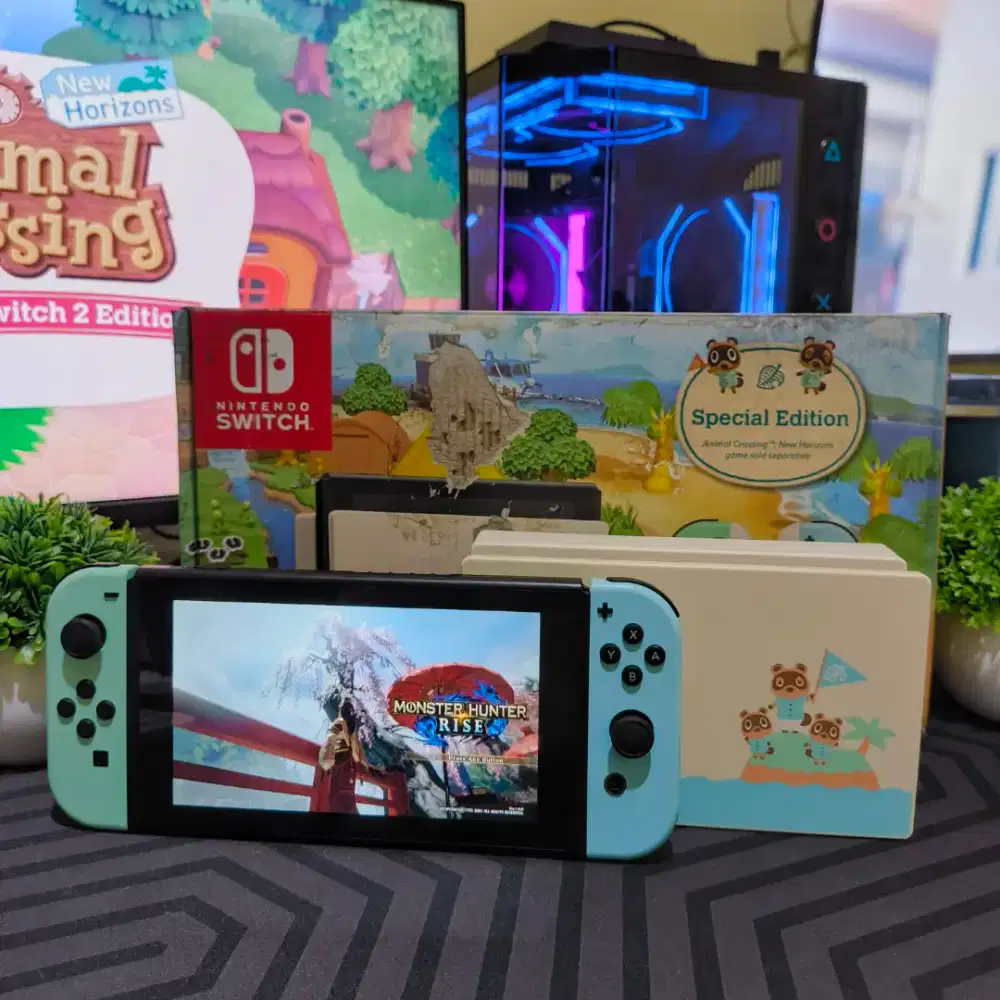 NINTENDO SWITCH V2 ANIMAL CROSSING EDITION FREE GAME MONSTER HUNTER