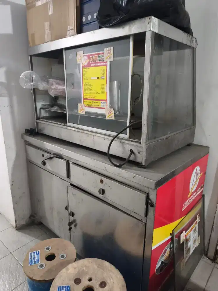 Meja Aluminium Besi Ayam Geprek Warmer Etalase Set