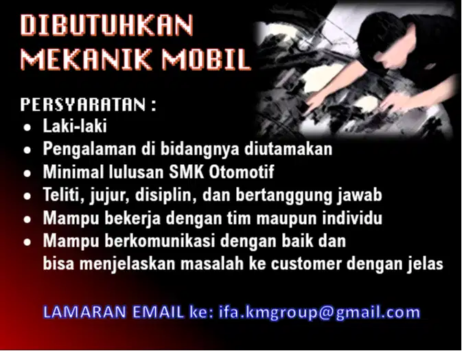 DIBUTUHKAN MEKANIK MOBIL