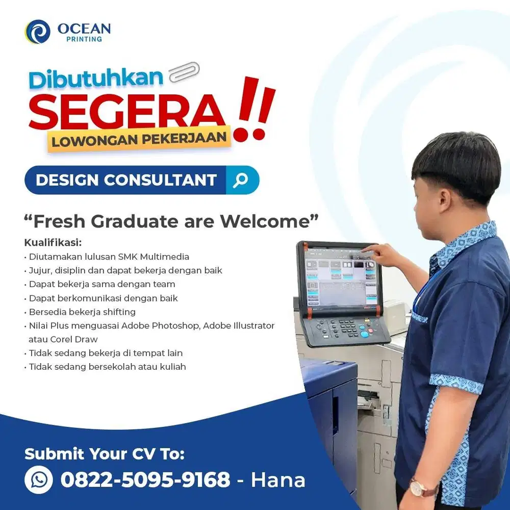 Lowongan Kerja Design Consultant / Staff Printing - Ocean Printing