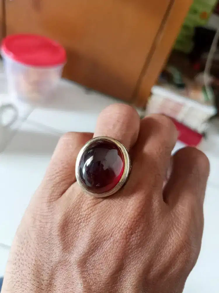 Batu Cincin Akik Permata Natural Hessonite Red Garnet Black Mamba
