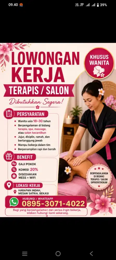 Lowongan Kerja Terapist/Salon