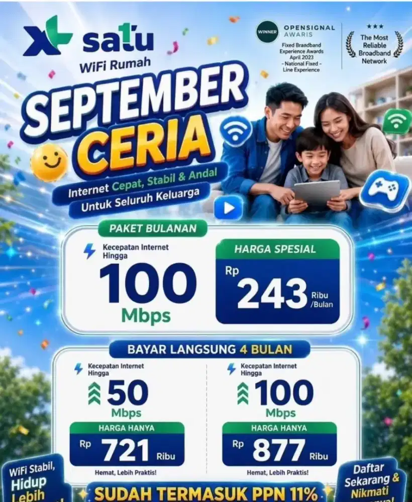 Pasang WiFi XL FWA Tanpa kabel & kabel optik, Area Bdg, Cimahi& KabBdg