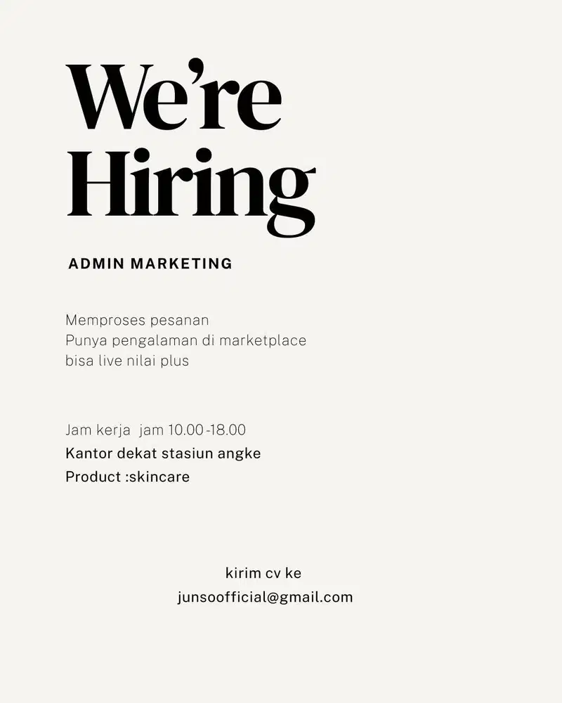 dibutuhkan admin marketplace langsung interview