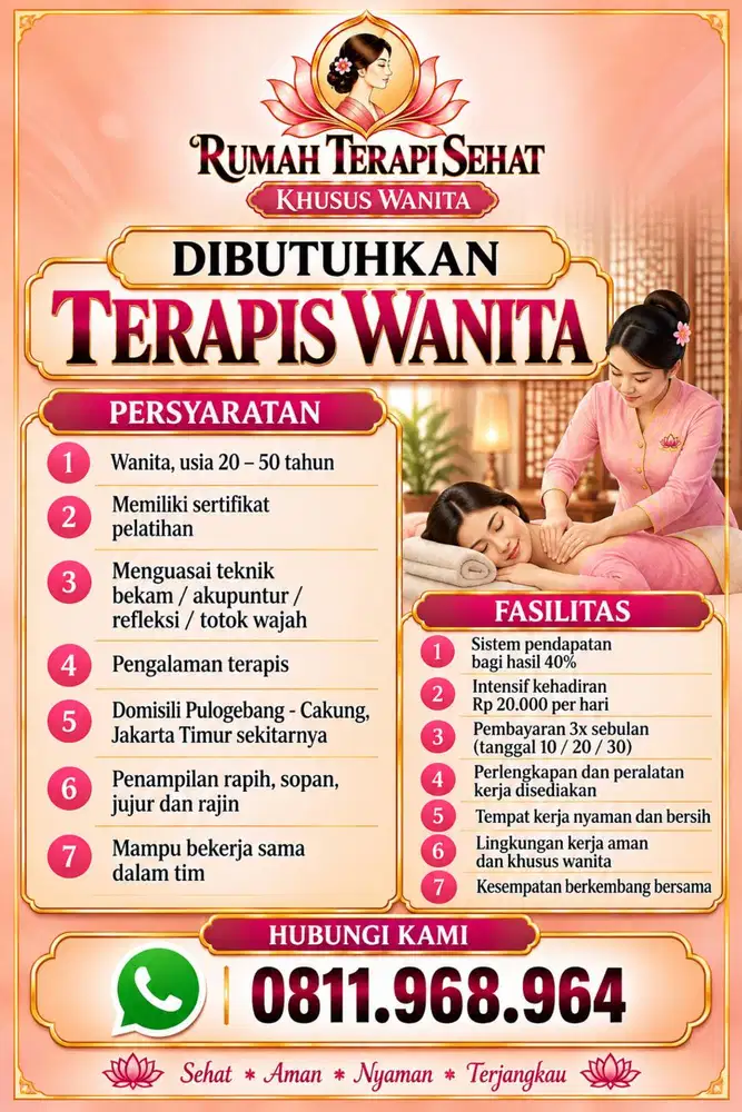 Dibutuhkan segera terapis wanita