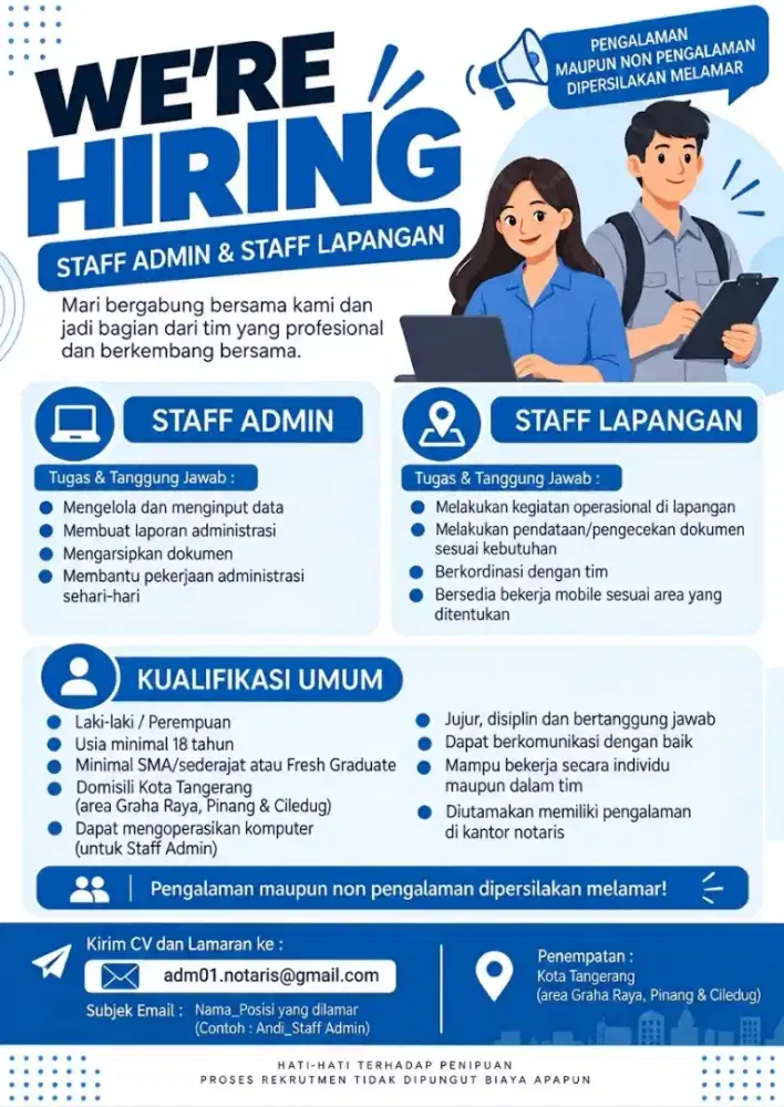 Dibutuhkan segera admin Notaris PPAT
