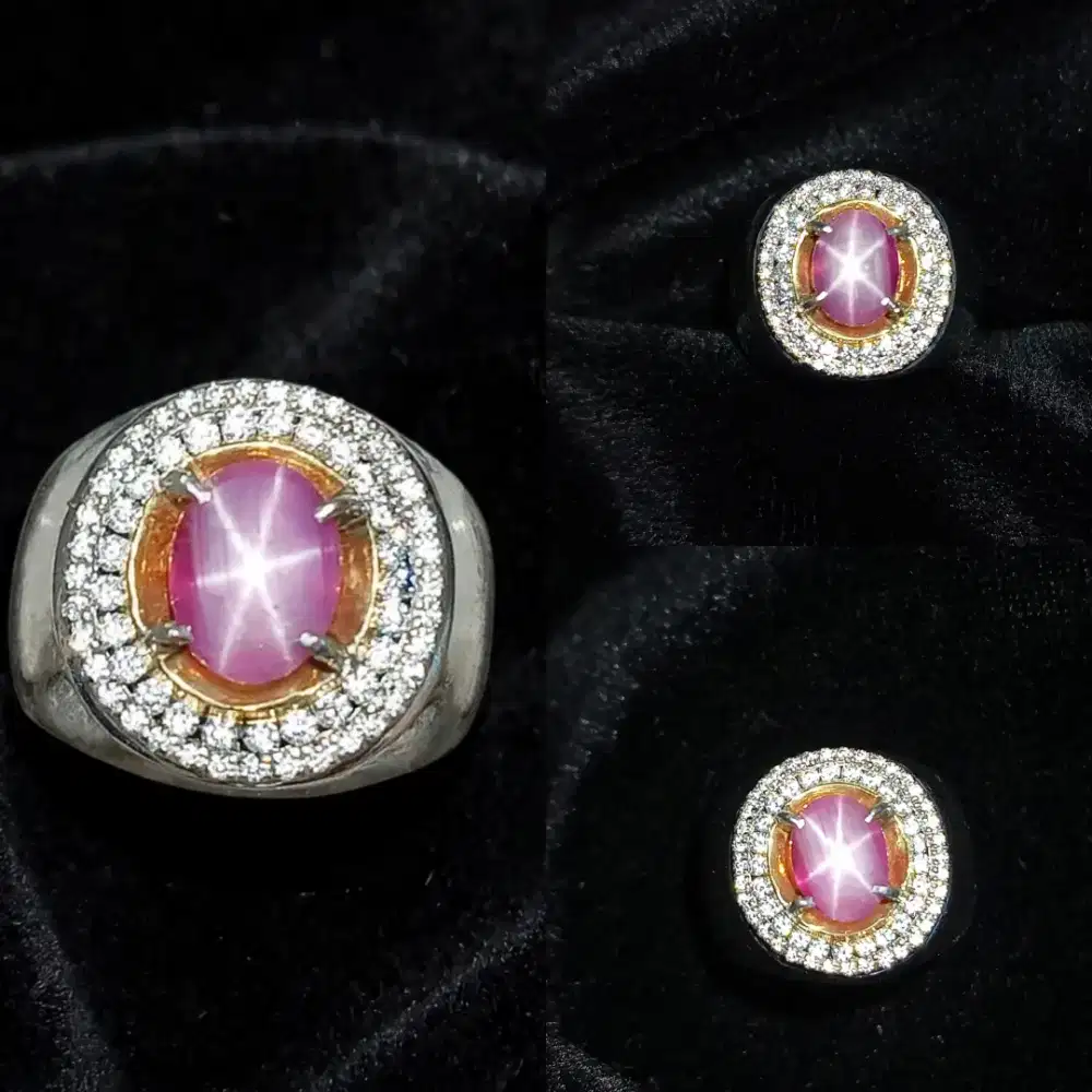 Natural Ruby Star Burma No Heat 2.61 ct Star Tajam Ring Perak Elegan