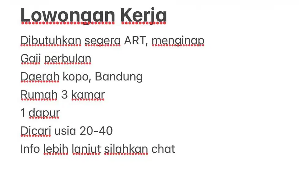 Dibutuhkan ART untuk bandung,kopo