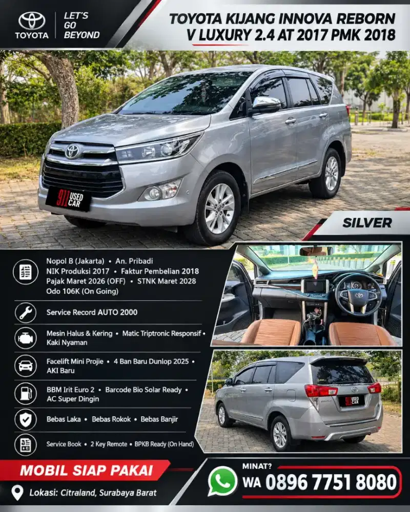 Toyota Kijang Innova Reborn V Luxury 2.4diesel AT 2017 PMK 2018 Silver