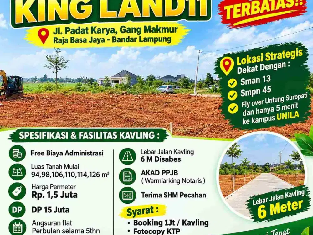 DI JUAL TANAH KAVLING KING LAND 11 RAJA BASA BANDAR LAMPUNG