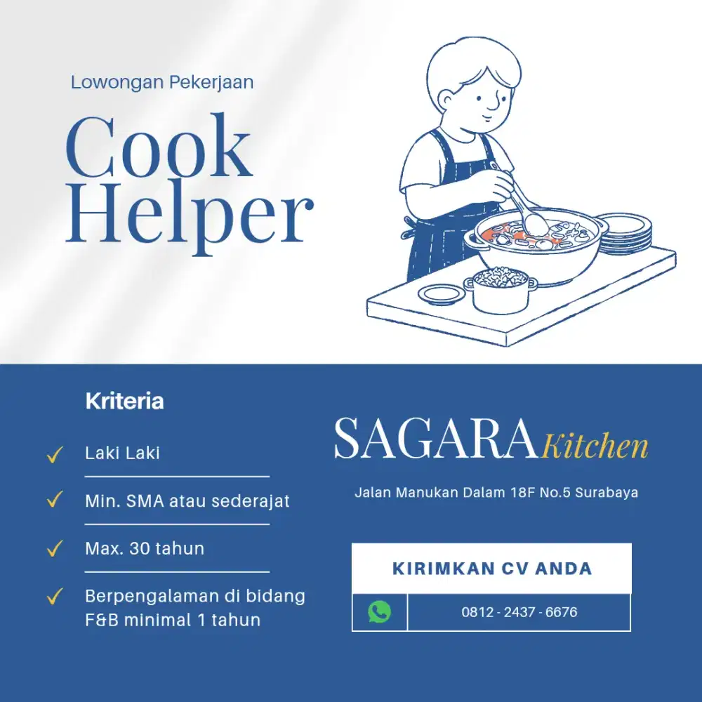 LOWONGAN KERJA COOK HELPER / KOKI RUMAH MAKAN