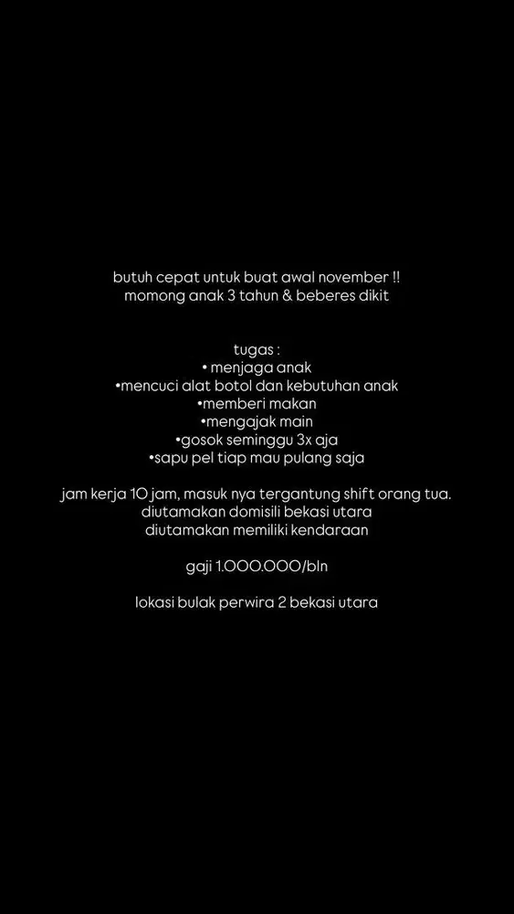 dibutuhkan cepat momong dan beberes dikit