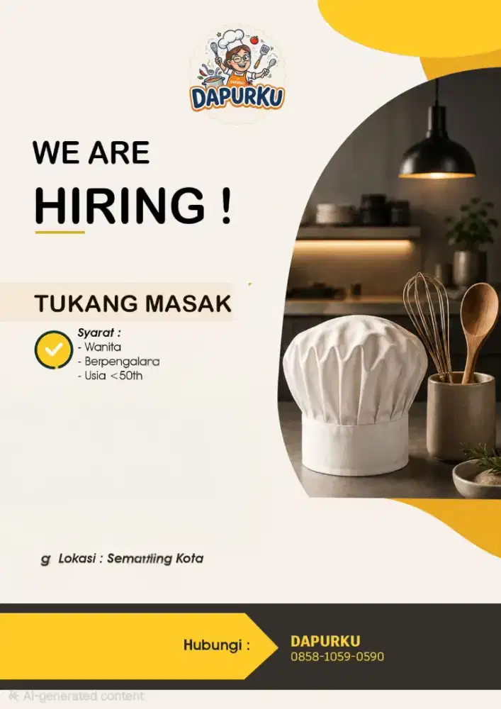 Dicari Tukang Masak Berpenfalaman