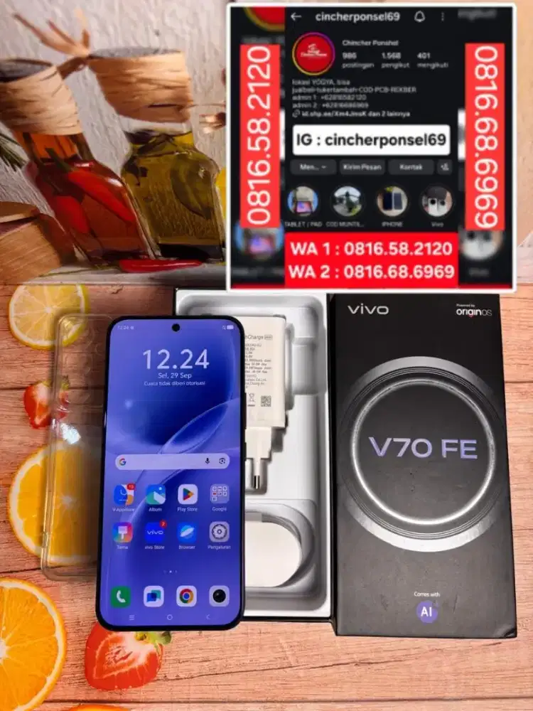 Jual hp likeNEW Vivo V70 fe 5G 8/256 istimewa BH 100% grns 05-04-2027