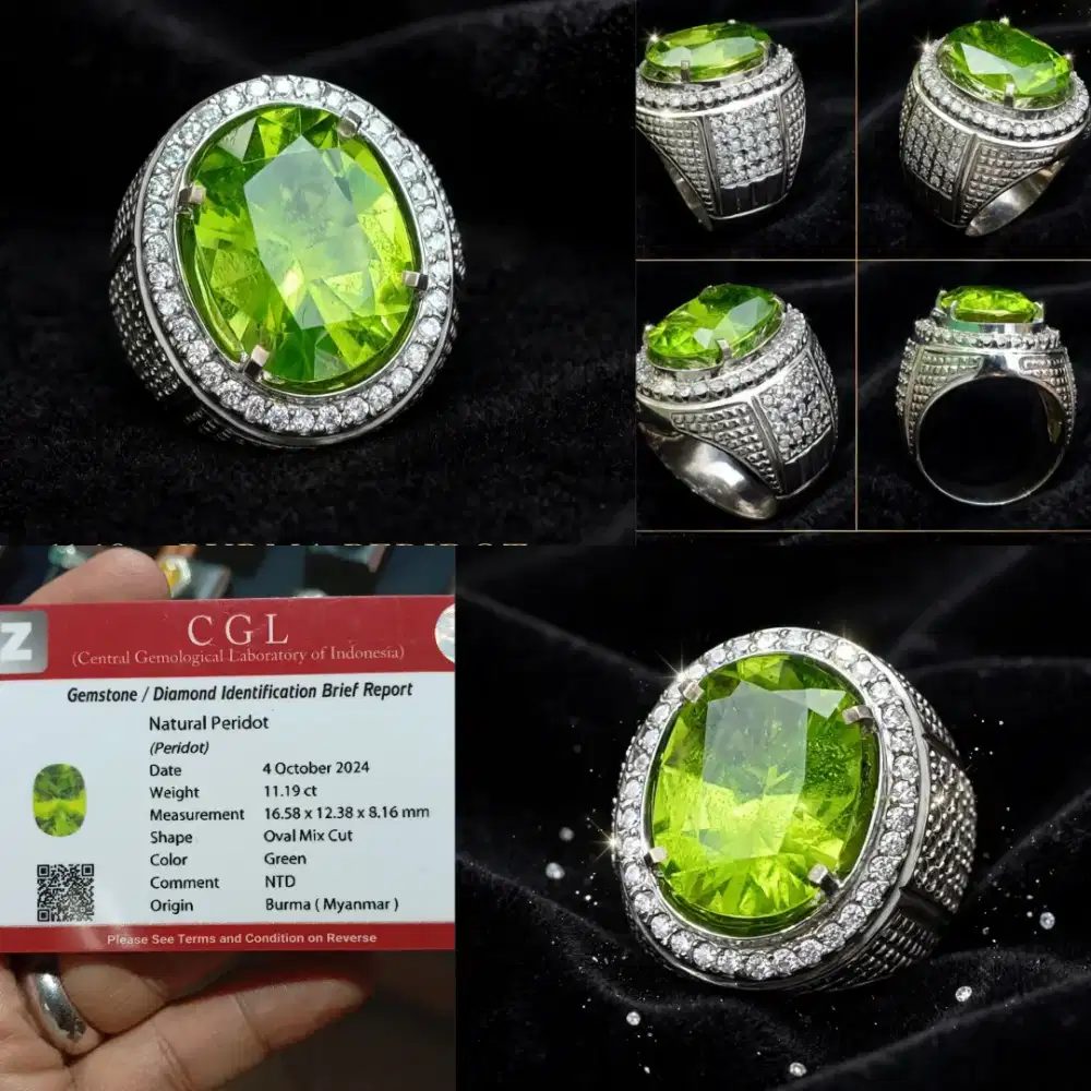 Natural Peridot Burma 11.19 ct Jumbo warna Green Apple Nyala
