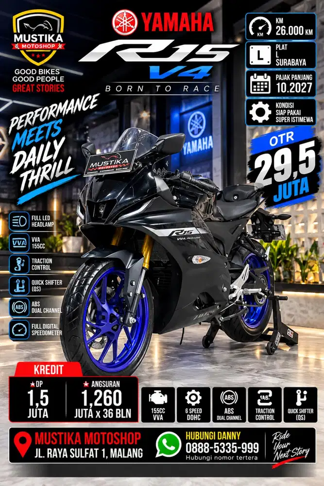 Kredit Dp 1,5jt‼️Yamaha R15 v4 2024. Km 26rb. DANNY Mustika Malang