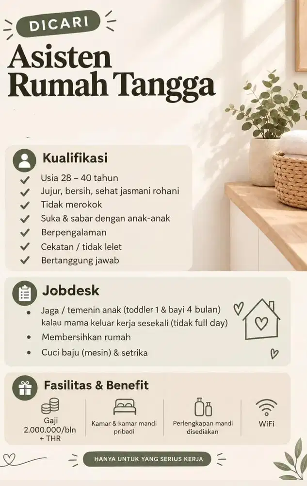 Cari ART utk bantu momong anak