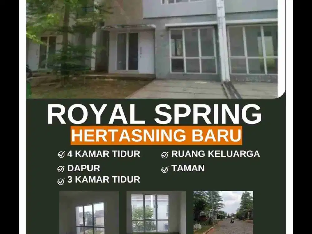 Royal Spring, Jl. Aeroepala
LT 144 8x18 LB 114
2 lantai, 4 KT, 3 KM
Dekat Mesjid
Rp. 1.5 M