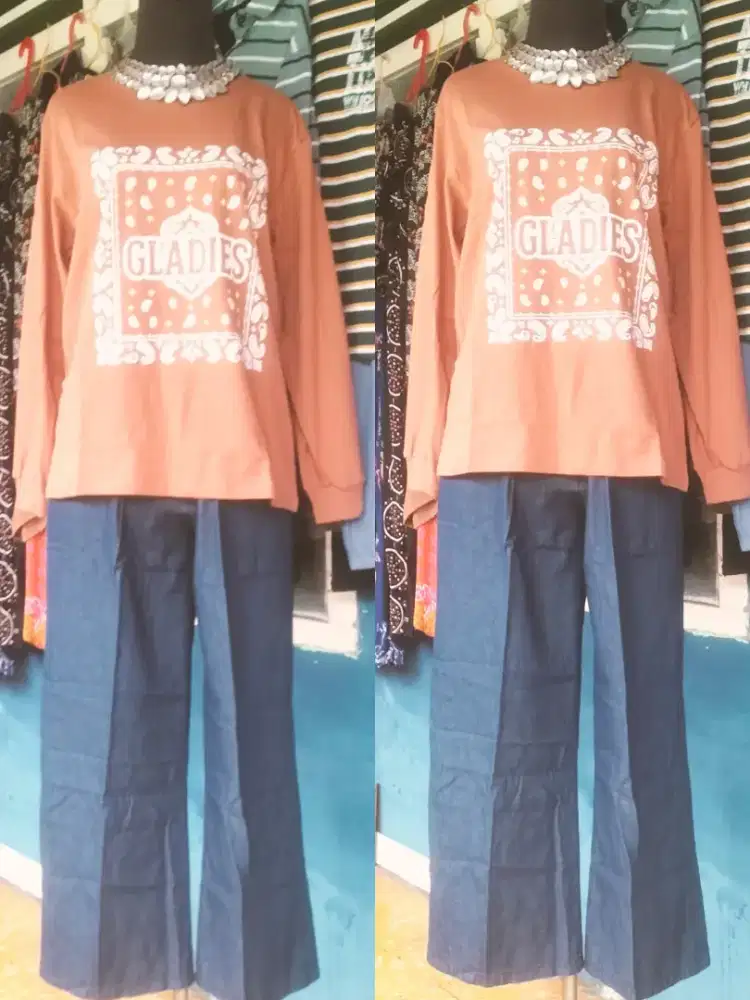 Setelan kaos combed & celana  jeans
