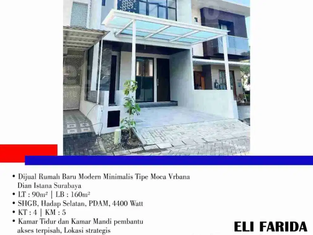 Dijual Rumah Baru Modern Minimalis Tipe Moca Vrbana Dian Istana Surabaya