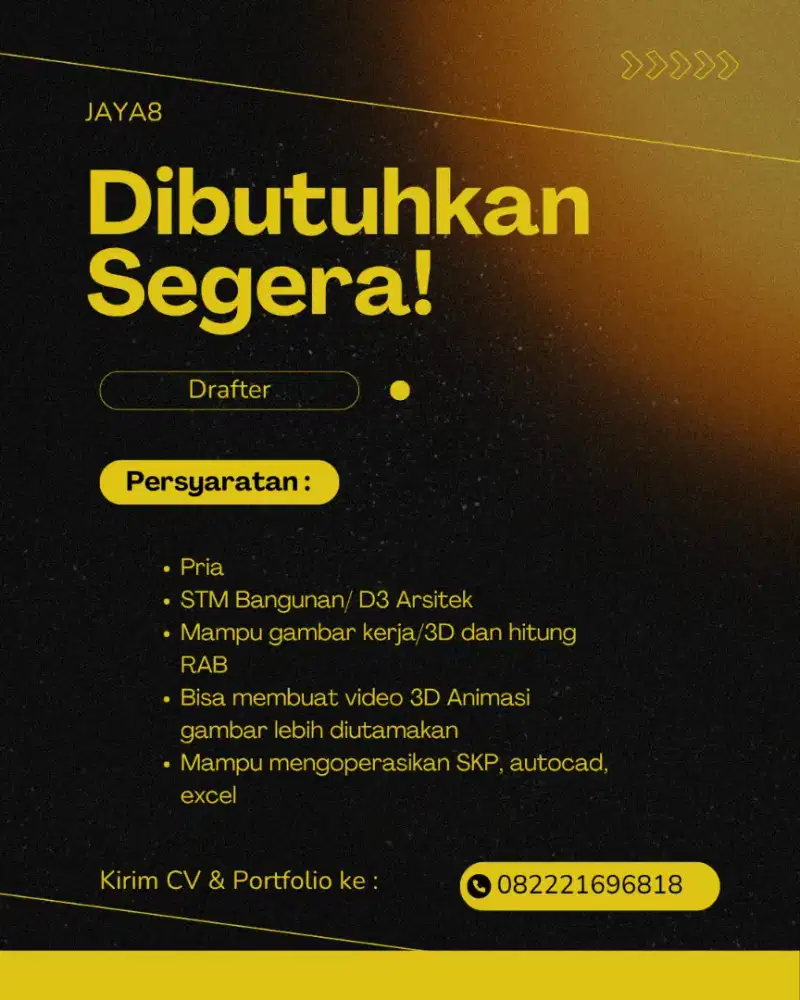 Lowongan kerja Drafter Teknis (Gambar 3D/2D AutoCAD)