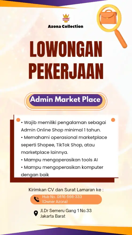 LOWONGAN PEKERJAAN ADMIN MARKET PLACE