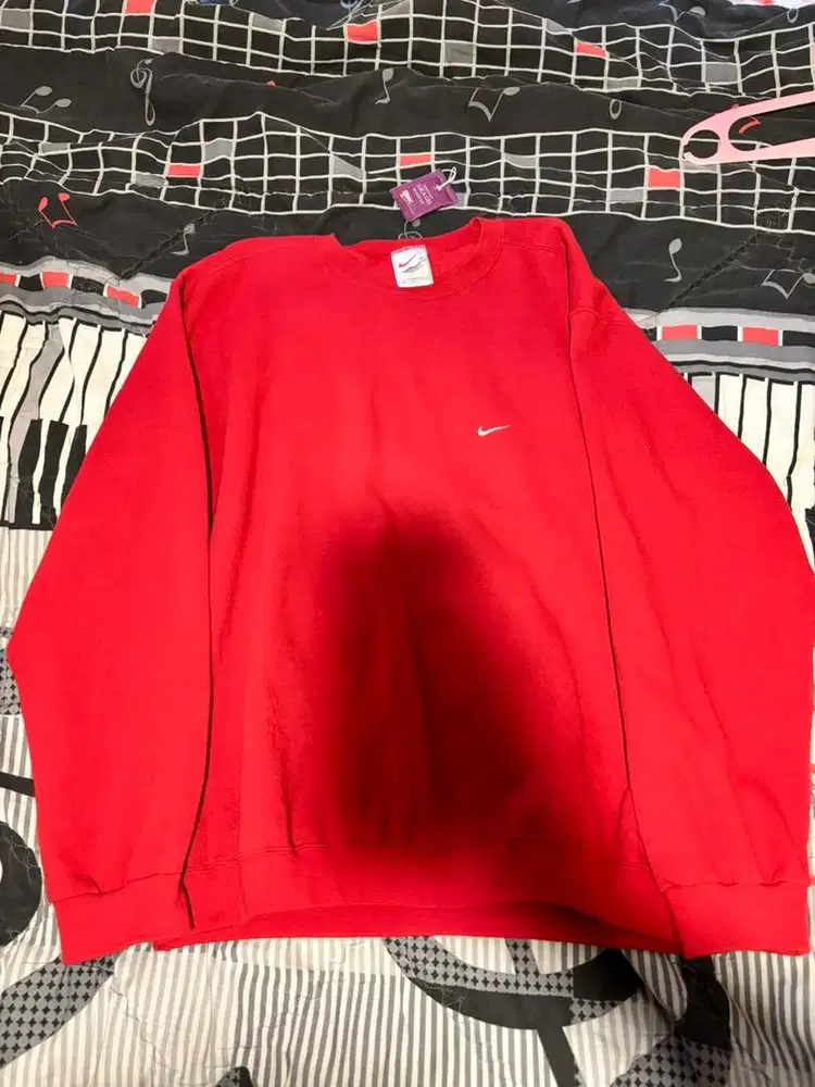 Vintage 90s Nike Swoosh Logo Check Essential Red XL Sweatshirt