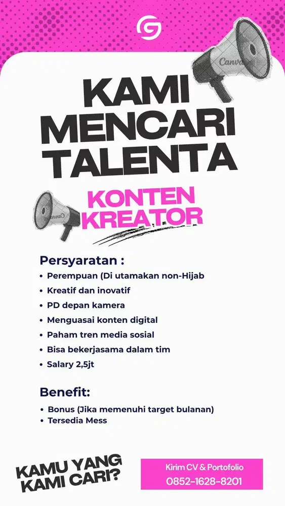 DIBUTUHKAN SEGERA CONTENT CREATOR WANITA