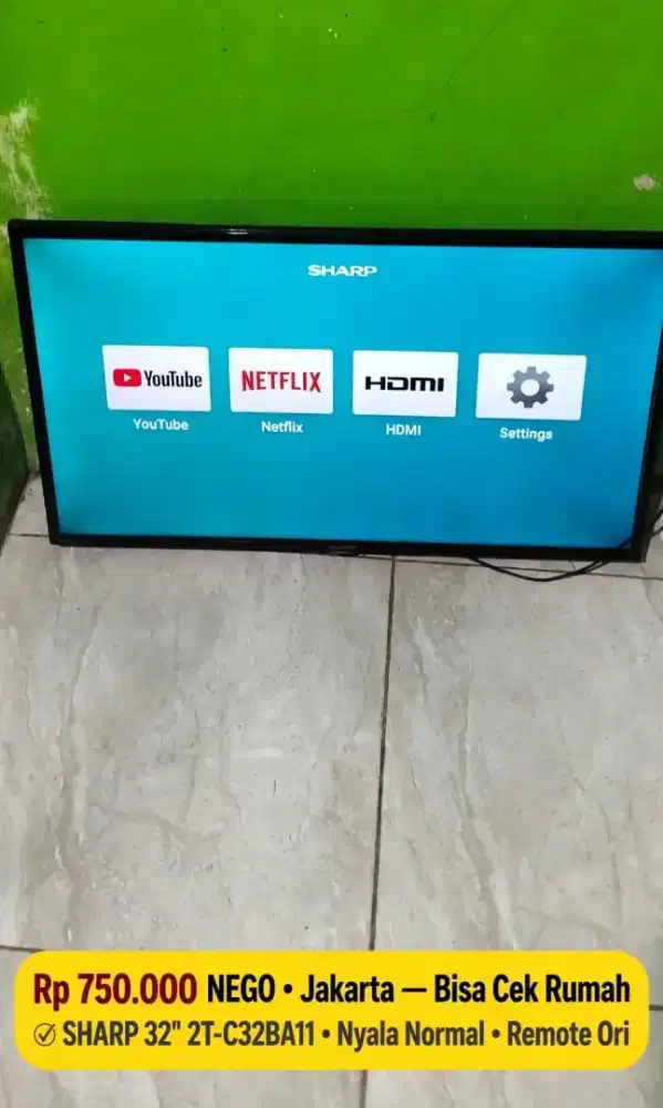 TV LED 32 Sharp 2T-C32BA11 Jakarta - Minus Merah - Nyala Normal