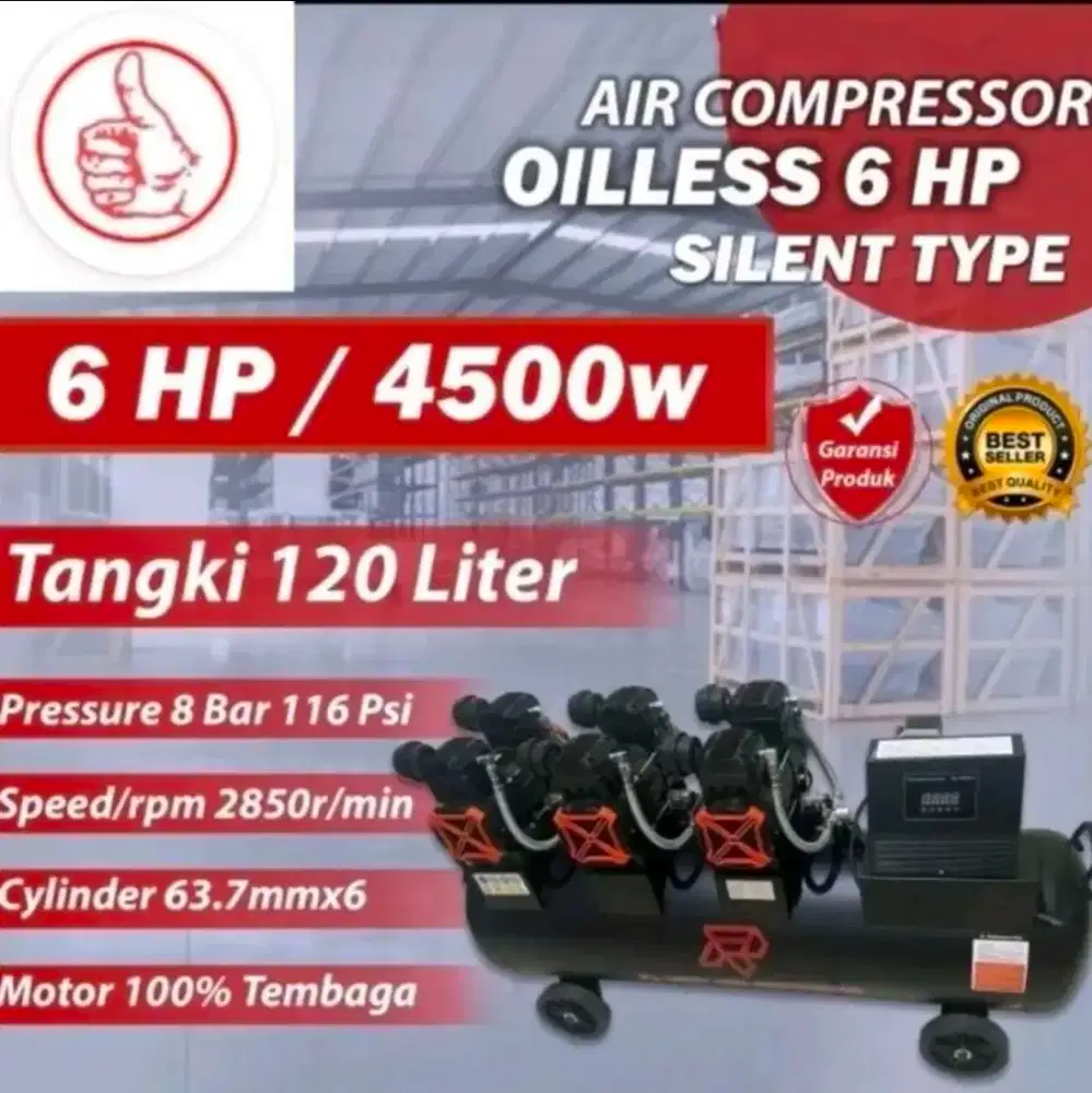Kompresor Angin Oilless 6 HP kompresor Angin Silent 6hp
